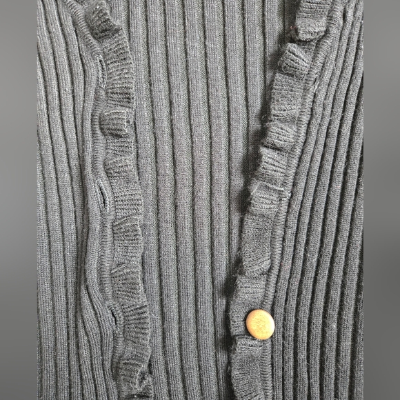 Black Ribbed Button-Up Sweater Cardigan - Picture 6 of 6